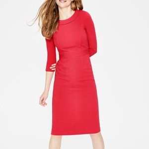 Boden Red Mia Ottoman Crewneck Sheath Knee Length 3/4 Sleeve Dress